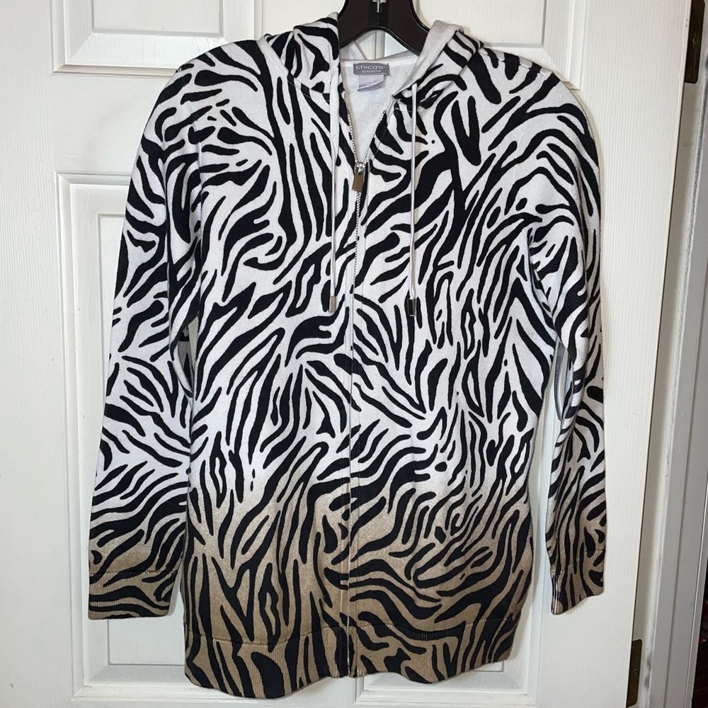 Chico’s Zenergy Cotton Cashmere Zipper Sweater with Hood 🦓